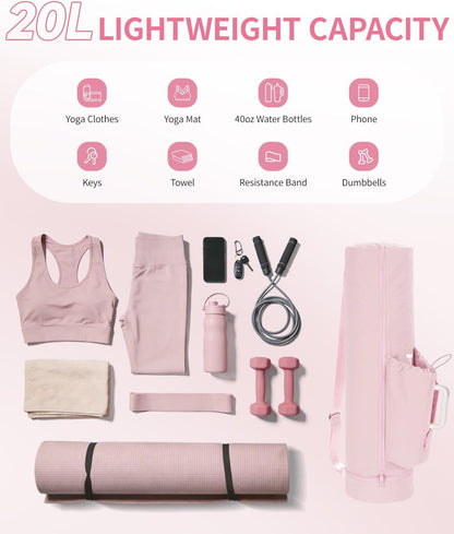 sportsnew Puffy Yoga Mat Bag Yoga Gym Bags for Women Men, Full-Zip Pilates Bag with Wet Pocket & Side Zip Drawstring Pocket Fits Tumblers with Handle, Yoga Mat Storage for Carrier Quick Access