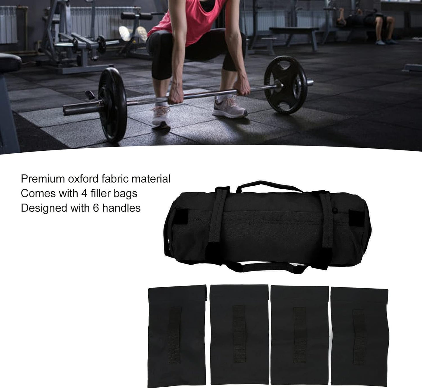 Multi Purpose Oxford Fabric Workout Sandbag with 6 Handles and Filler Bags for Indoor Gym Easy Adjustment, Easy Storage