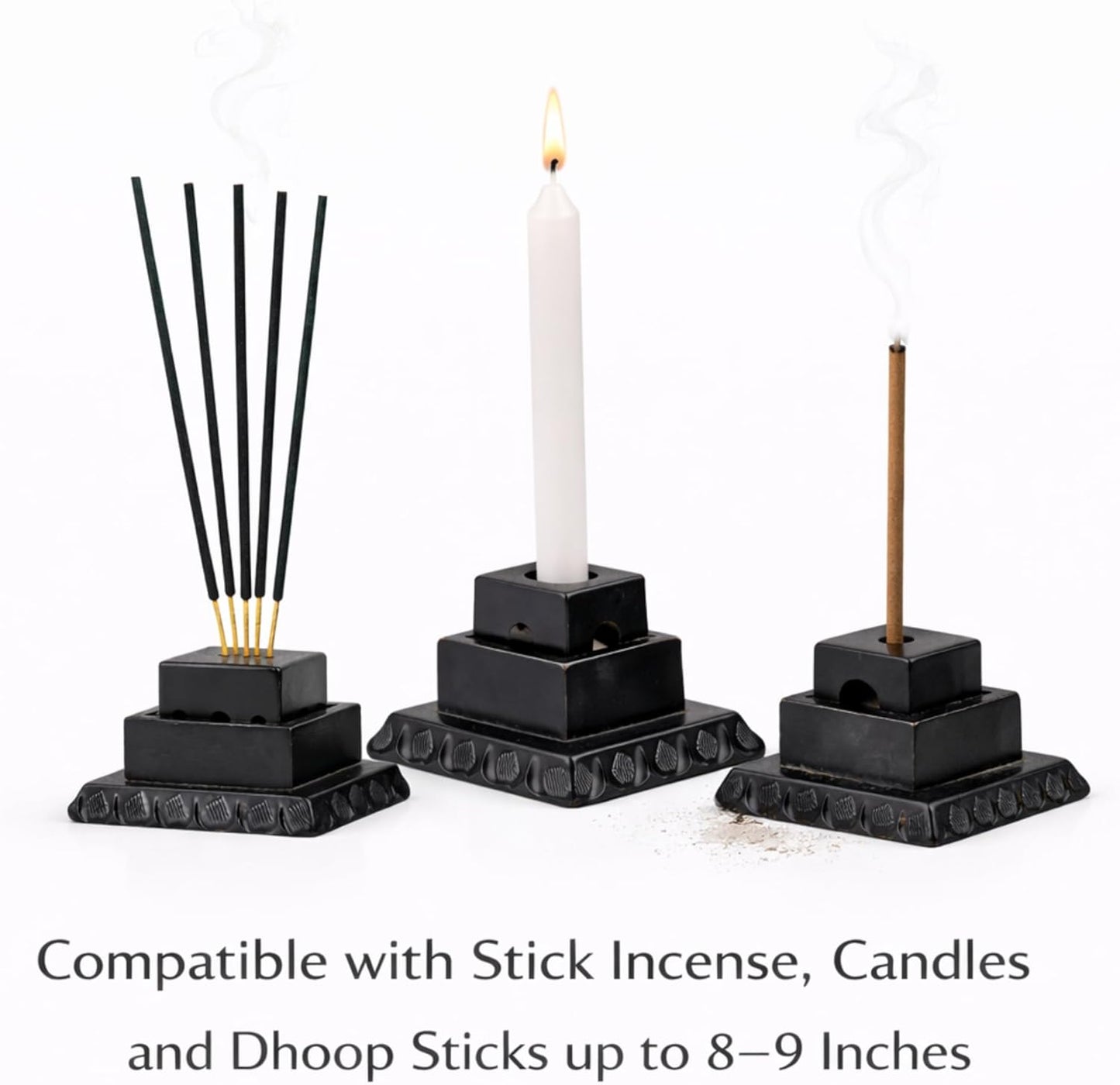 Handmade Marble Black Soapstone Incense Stick Burner | Candle Stick Holder | Tea Light Burner - Perfect Jaali Carving for Gifting. Decorative Home and Kitchen Decor (3 x 3 x 11 Inches).
