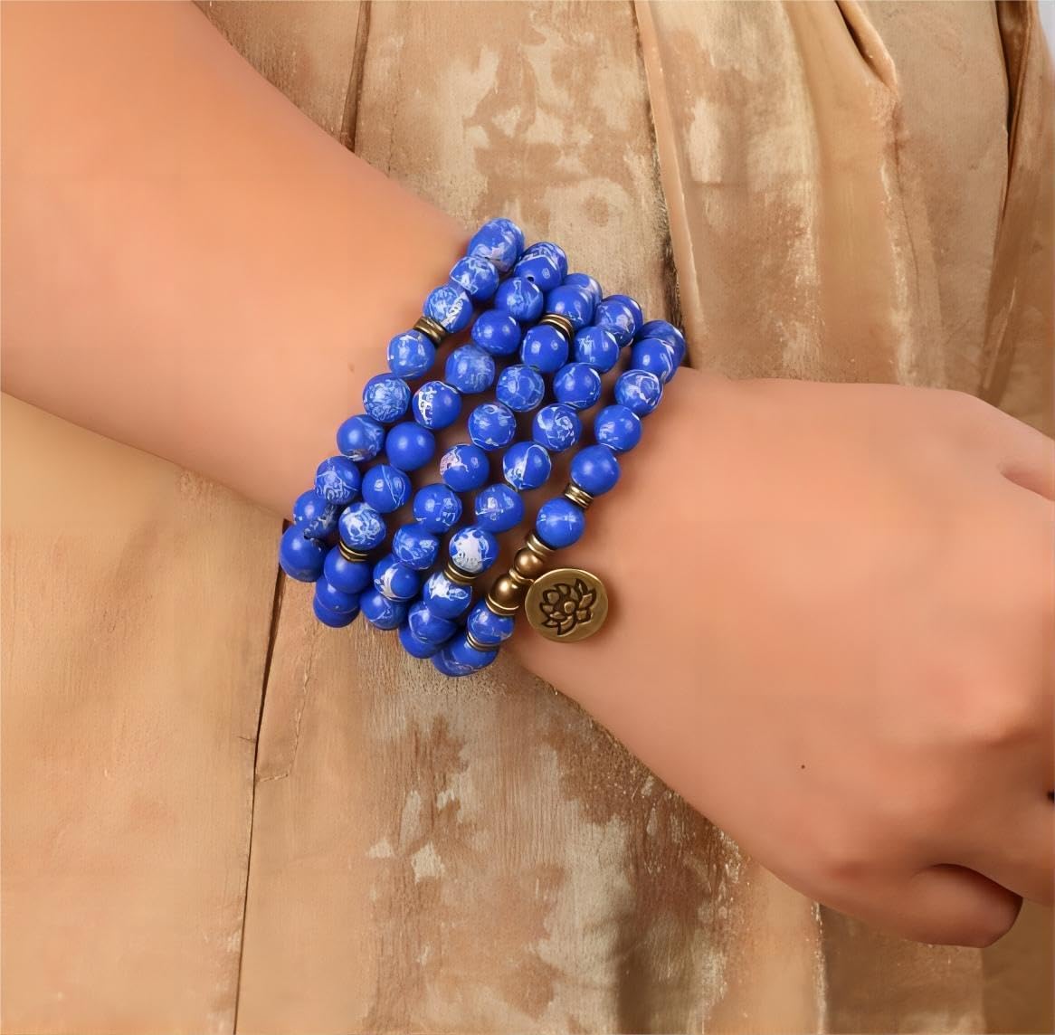 Mala Bead Strand Bracelet, 108 Buddhist Prayer Beads Yoga Meditation Green Malachite Beads Necklace Women man