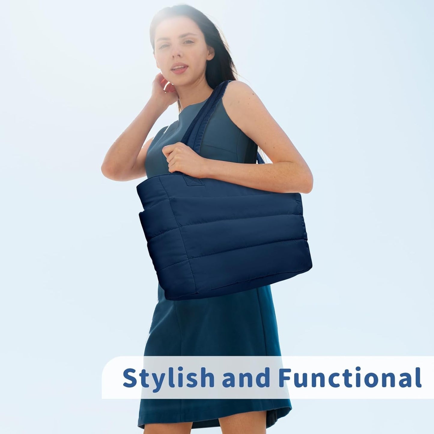 TOPDesign Puffer Tote Bag for Women, Lightweight Puffy Handbag with Compartments, Quilted Shoulder Bag for Work, Travel, Gym - Colors A