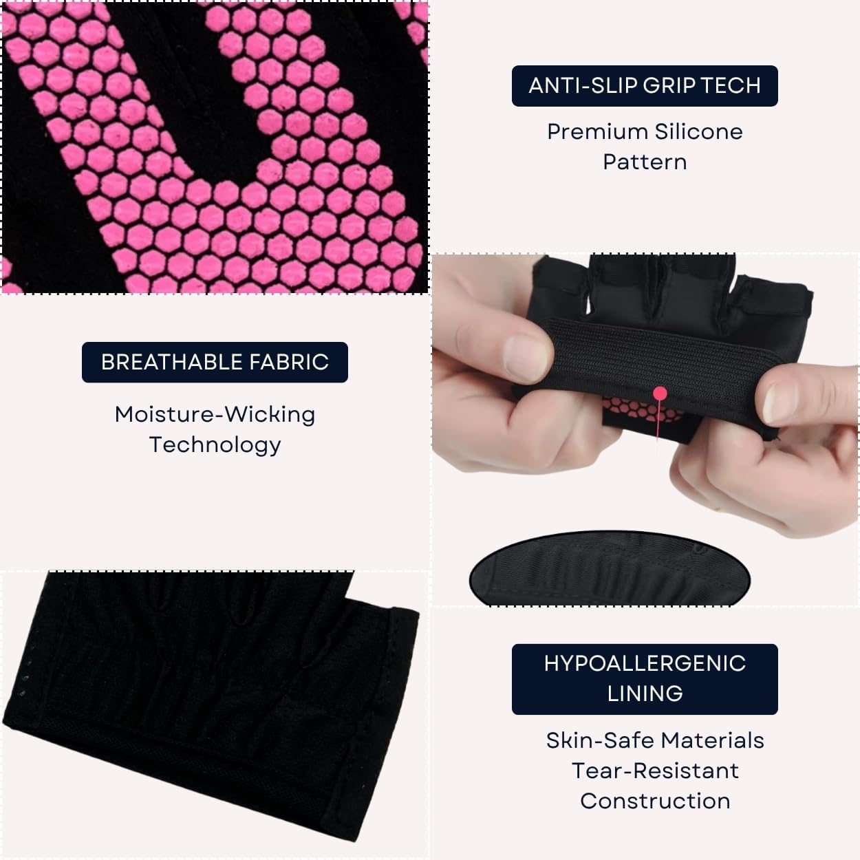 Mini Workout Gloves Women - Thin Gym Gloves with Grips for Weight Lifting, Pilates, Yoga & Dance - Minimal Fingerless Callus Guard for Women Weightlifting Exercise