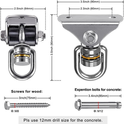 BeneLabel Swing Hanger with Bearing Swivel 800LB Capacity Stainless Steel Ceiling Mount Bracket Hanging Kit for Aerial Silks, Swings, Hammocks, Hanging Chair, Aerial Hoop, Heavy Bag, Yoga Swing