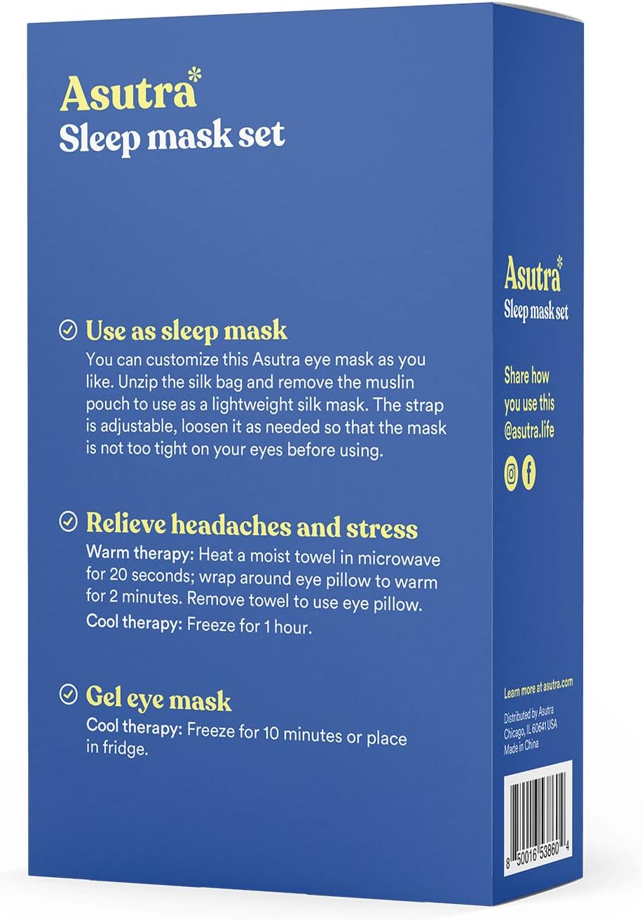 ASUTRA Silk Eye Pillow for Sleep, Purple - Filled w/Lavender Buds & Flax Seeds, Weighted Eye Mask, Meditation & Light Blocking Blindfold, Cooling Gel Mask Included
