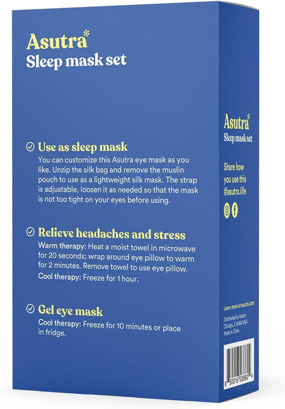 ASUTRA Silk Eye Pillow for Sleep, Purple - Filled w/Lavender Buds & Flax Seeds, Weighted Eye Mask, Meditation & Light Blocking Blindfold, Cooling Gel Mask Included