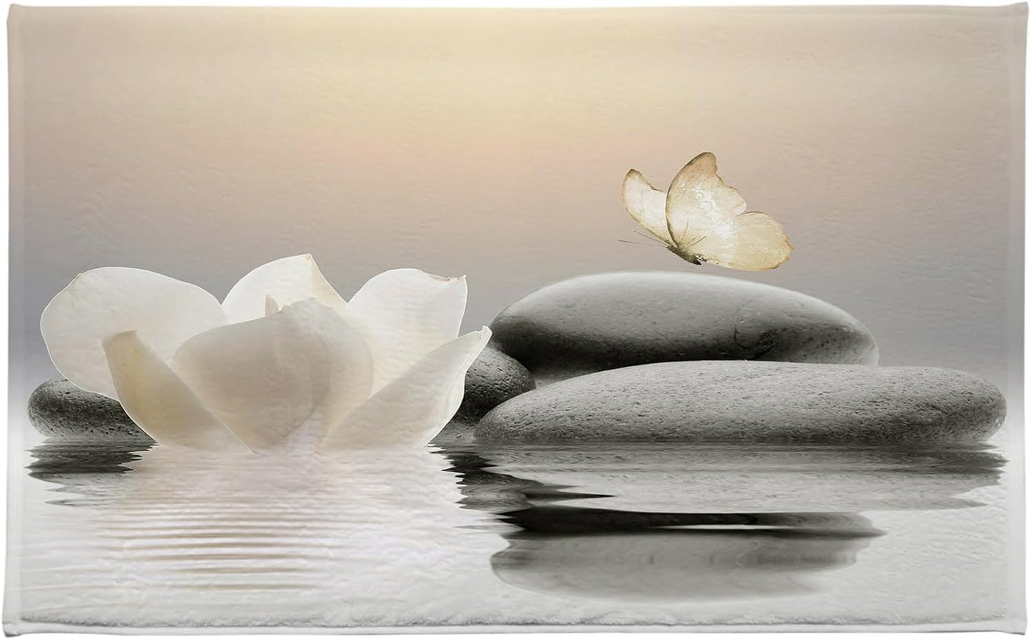 HVEST Zen Blue Floral Bathroom Rugs Zen Stone Water Lily and Butterfly on Lake Bath Mats for Bathroom Modern Yoga Spa Bathtub Mat Non Slip Floor Mat Bathroom Decor Accessories,31W X 20L inches