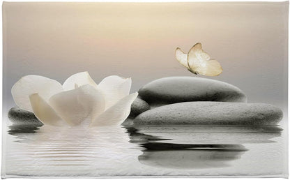 HVEST Zen Blue Floral Bathroom Rugs Zen Stone Water Lily and Butterfly on Lake Bath Mats for Bathroom Modern Yoga Spa Bathtub Mat Non Slip Floor Mat Bathroom Decor Accessories,31W X 20L inches