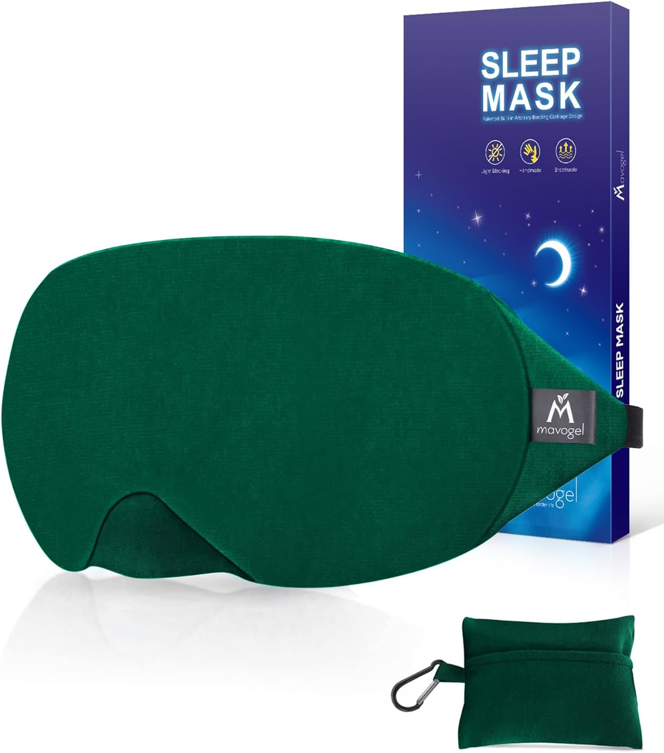 Mavogel Cotton Sleep Eye Mask - Updated Design Light Blocking with Adjustable Nose Bridge, Soft and Comfortable Night Eye Mask for Men Women, Eye Blinder for Shift Work, Includes Travel Pouch, Black