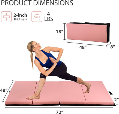 Gymnastics Mat for Tumbling, Folding Tumbling Mat Exercise Mat Gym Mat Tumbling Mats for Kids, Adults, PU Leather Yoga Mat with Carrying Handles