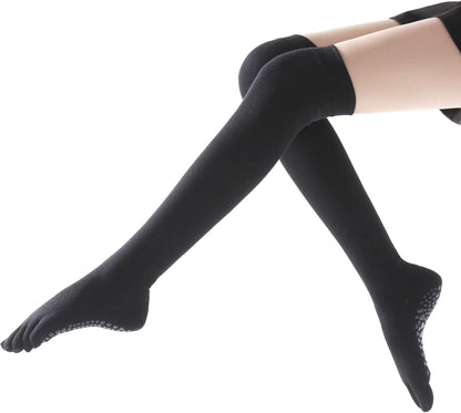 Verdancy Yoga Pilates Toe Socks - Toeless With Grips for Women, Non-Slip Cushioned Over Knee Thigh High