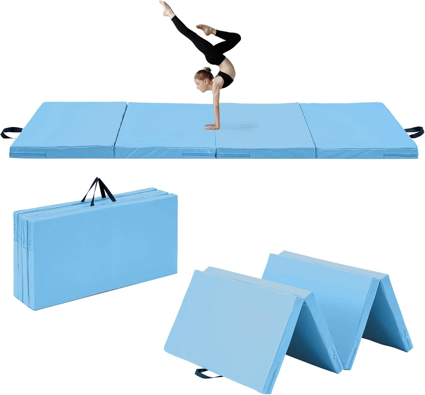 Outdoor Basic 6'x3'x2'' Gymnastics Mats Portable 4-Fold Tumbling Mat Thick Yoga Mat with PU Leather & Carry Handle for Home Workout, Yoga, MMA Core Training, Pilates