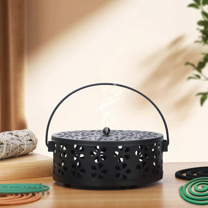 Mosquito Coil Holder Indoor Outdoor Portable Incense Coil Burner for Patio Camping (Black)