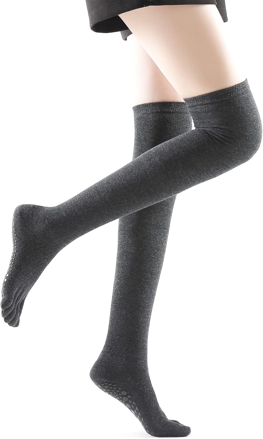 Verdancy Yoga Pilates Toe Socks - Toeless With Grips for Women, Non-Slip Cushioned Over Knee Thigh High