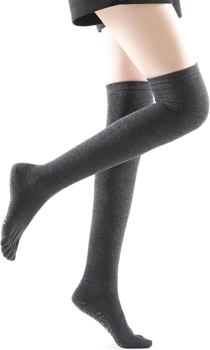 Verdancy Yoga Pilates Toe Socks - Toeless With Grips for Women, Non-Slip Cushioned Over Knee Thigh High
