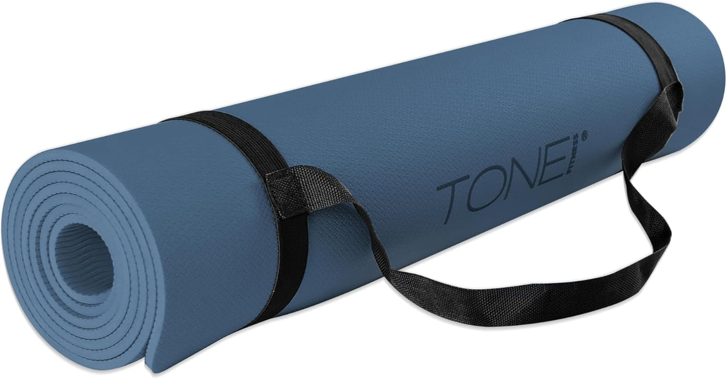 TONE Fitness Yoga Mat 1/4" Thick Non Slip Exercise & Pilates Mat for Home Workouts with Carrying Strap | Multiple Options