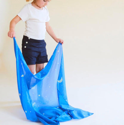 Sarah's Silks - Set of 2 Mini Playsilks, 100% Silk 21" Square Scarf for Dance, Movement and Pretend Play - Rainbow and Starry Night