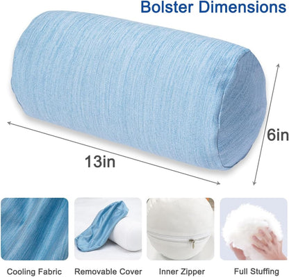 1 MIDDLE ONE Round Cylinder Bolster Pillow with Removable Velvet Cover, Tube Roll Cervical Pillow for Head, Neck, Back and Legs Support, 13" x 6", Grey