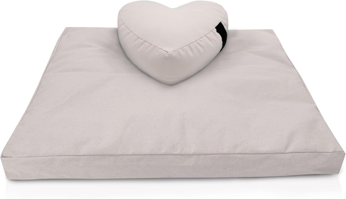 Bean Products Meditation Cushion Mat Set - Zafu Floor Pillow Organic Buckwheat Pillow + Cotton Filled Zabuton Prayer Pad - Meditation Pillow Yoga Knee Pad - Made in USA - 14" Round or 18" Oval