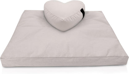 Bean Products Meditation Cushion Mat Set - Zafu Floor Pillow Organic Buckwheat Pillow + Cotton Filled Zabuton Prayer Pad - Meditation Pillow Yoga Knee Pad - Made in USA - 14" Round or 18" Oval