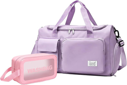 Suruid Travel Yoga Duffel Bag with Shoes Compartment Sports Gym Handbag with Dry Wet Separated Pocket for Training Men and Women, Overnight /Weekender Bag - Pink
