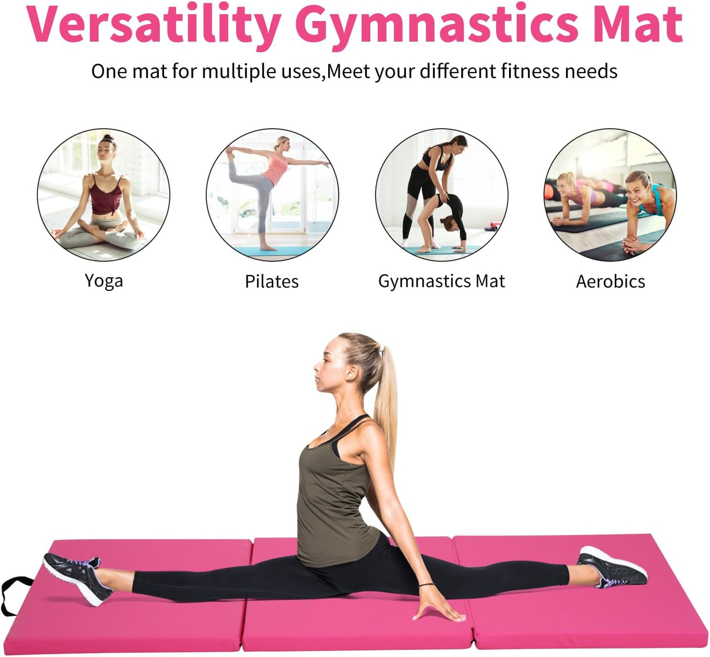 BLKMTY Gymnastics Mats - 2'x6' Folding Exercise & Yoga Mat with Carrying Handles for Kids' Tumbling & Home Gym