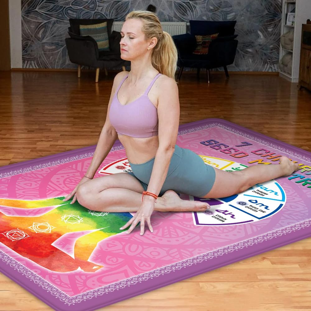 Chakra Area Rug, Meditation & Yoga Carpet for Living Room, Bedroom Mandalas Boho Style Non-Slip Machine Washable Rugs for Women Adults Yoga Lovers Bohemian Floor Mat Office Decor (YOGA-DS01)