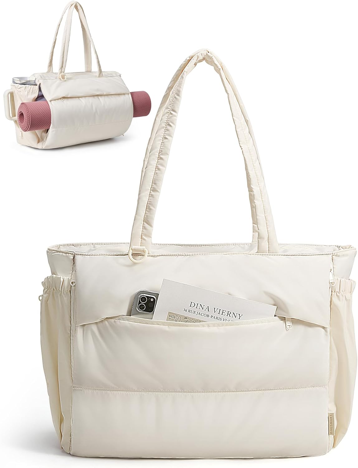 BAGSMART Yoga Tote Bag for Women with Knotted Handle, Lightweight Pilates Bag with Yoga Mat Holder, Gym Bag for Work Travel