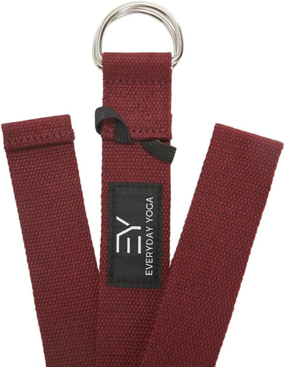 Everyday Yoga Strap with Metal D-Ring - Durable Stretching Strap for Yoga, Pilates, Flexibility & Physical Therapy (6ft, 8ft, 10ft)