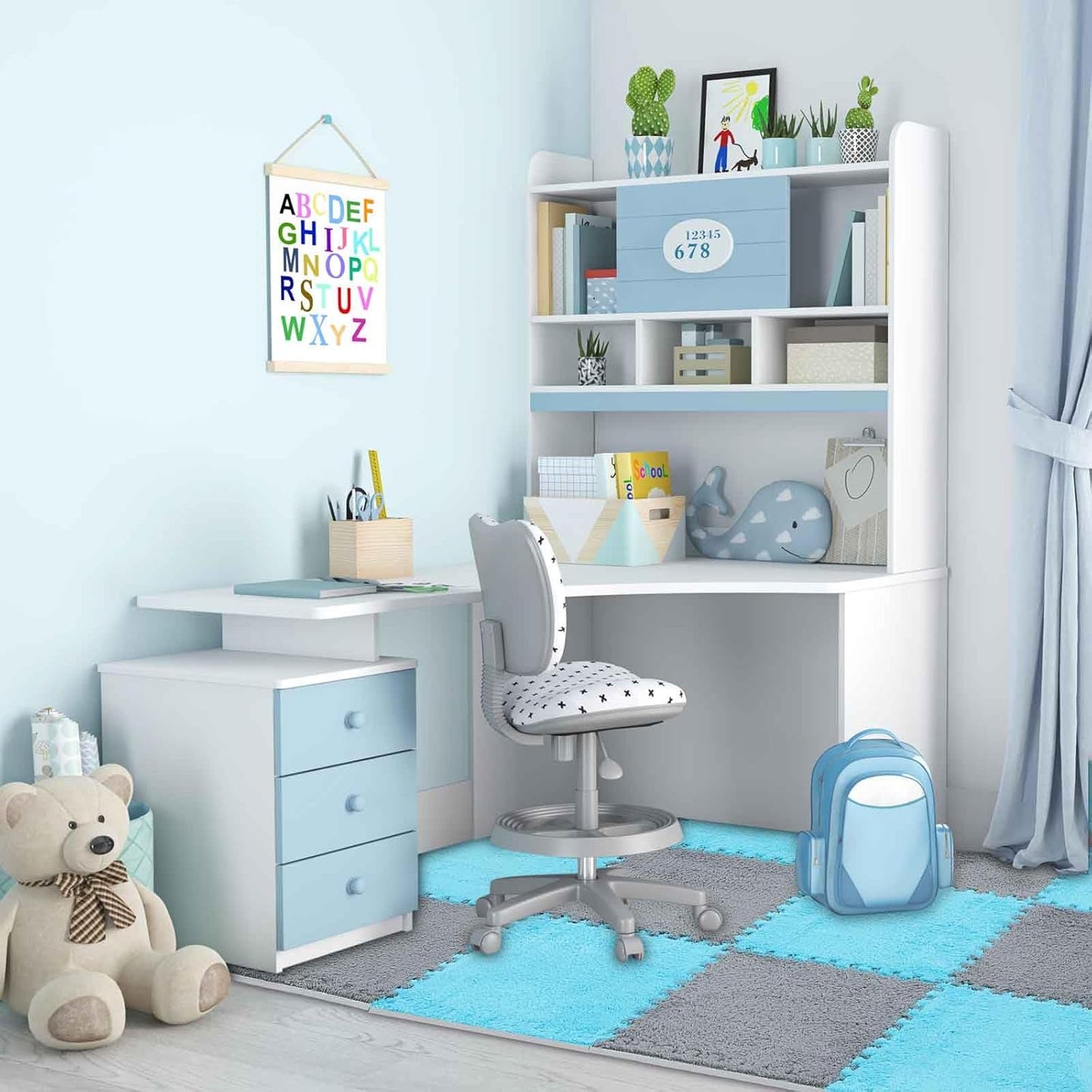 Flutesan 15 Pcs Winter Plush Puzzle Foam Floor Mat Interlocking Carpet Tiles Anti Slip Soft Warm Squares EVA Foam Crawling Rug for Play Floor Playroom Bedroom Nursery(Gray)