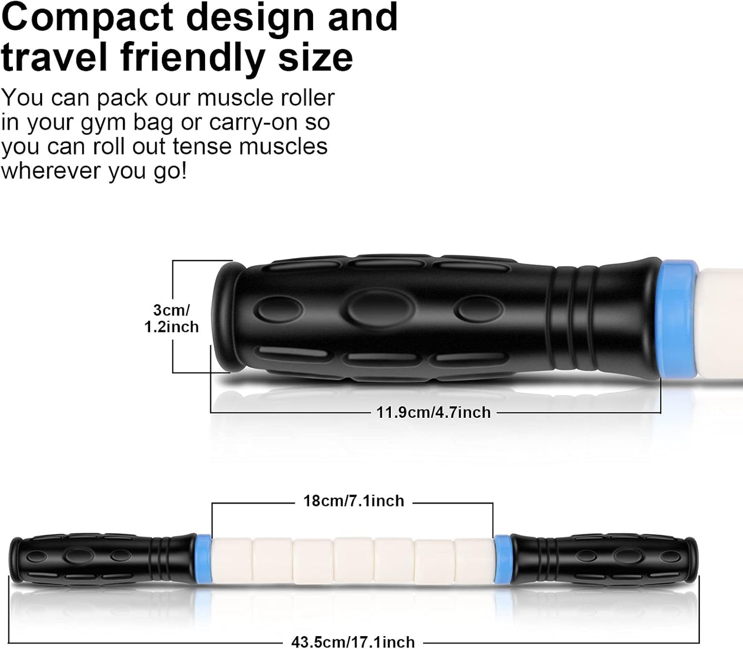 iGreely Premium Muscle Roller the Ultimate Massage Roller Stick 17 Inches Recommended By Physical Therapists Promotes Recovery Fast Relief for Cramps Soreness Tight Muscles-White