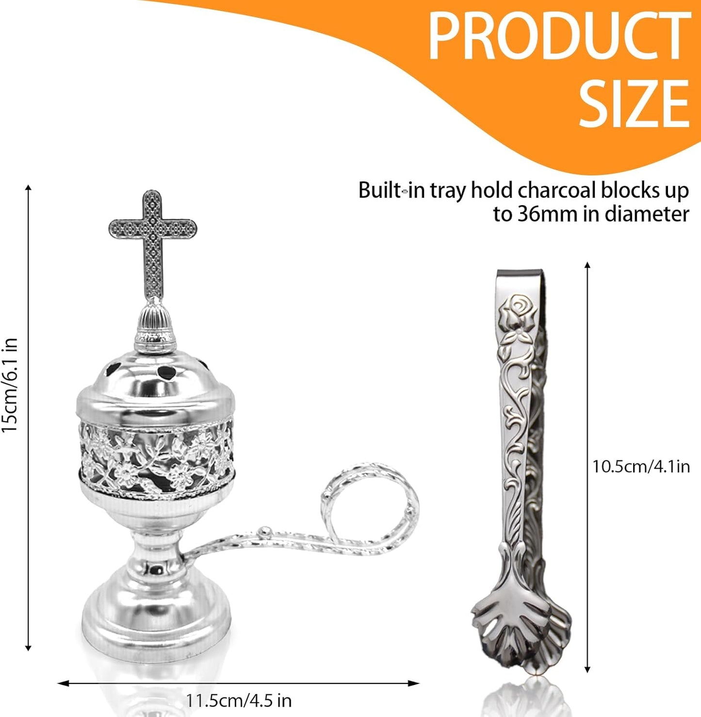 Gold Incense Burner with Tong – Frankincense Charcoal Incense Stand Aromatherapy, Yoga, Spa, Home Decor, and Church Use – Compact & Durable Bakhoor Holder