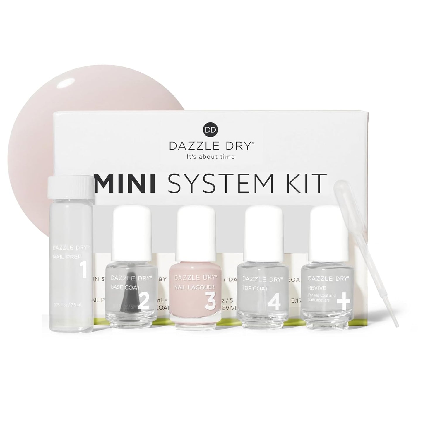 Dazzle Dry Mini Kit 4 Step System - Yoga Mama - A light chalky bubblegum pink. Full coverage cream. (5 Piece Kit / 5 Manicures)