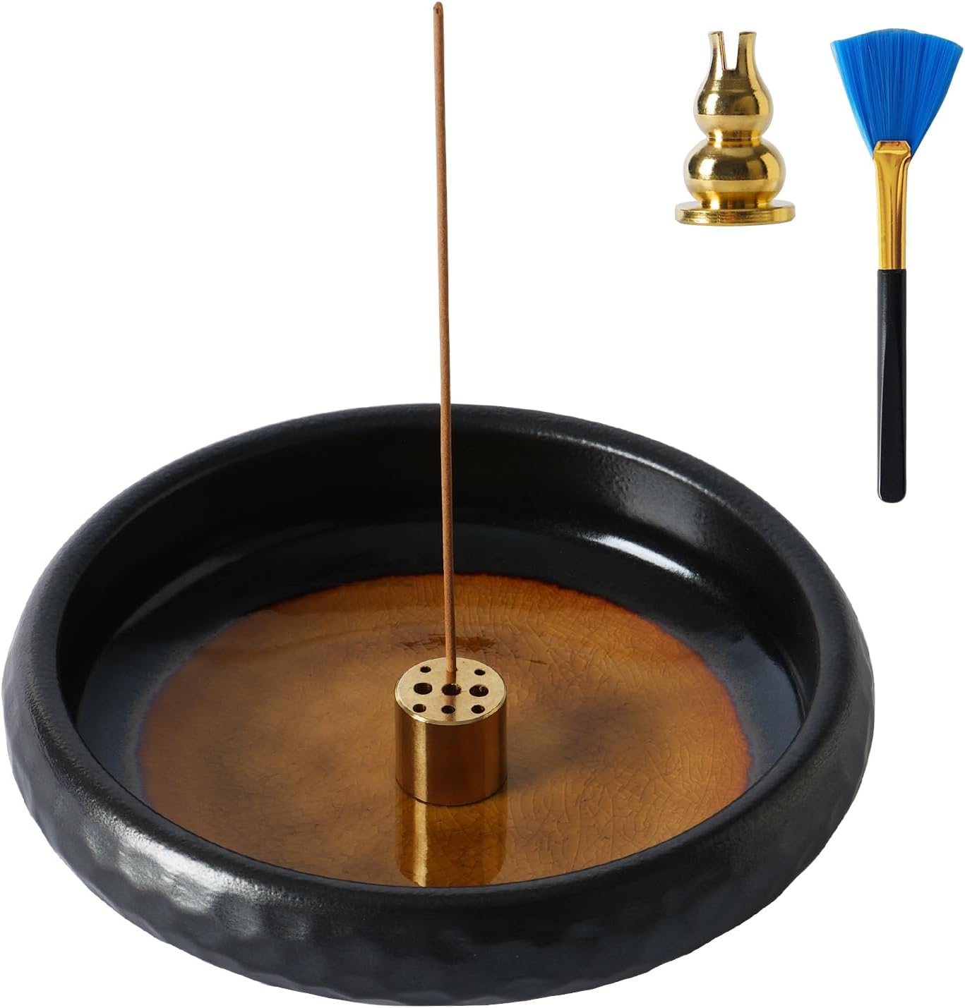 Incense Holder for Sticks,6 Inch Crack Blue Handmade Incense Stick Burner Bowl Ceramic,Cone Incense Holder,Ash Catcher for Meditation,Yoga,Home Décor