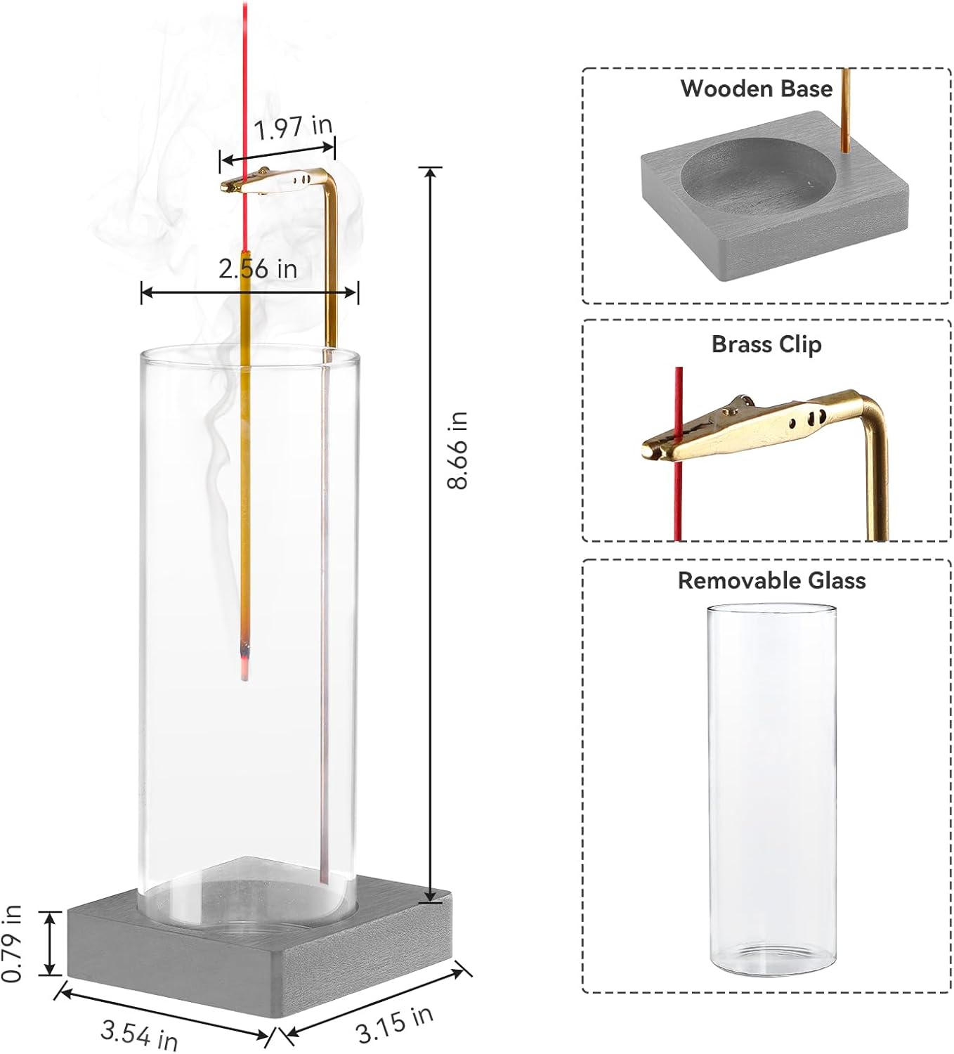 1 Pack Incense Holder for Sticks, Insence-Stick Holder Ash Catcher with Removable Glass [Anti-Ash Flying], Mess-Free Incense Burner Holder, Perfect for Meditation Yoga Relaxation, Home Decor