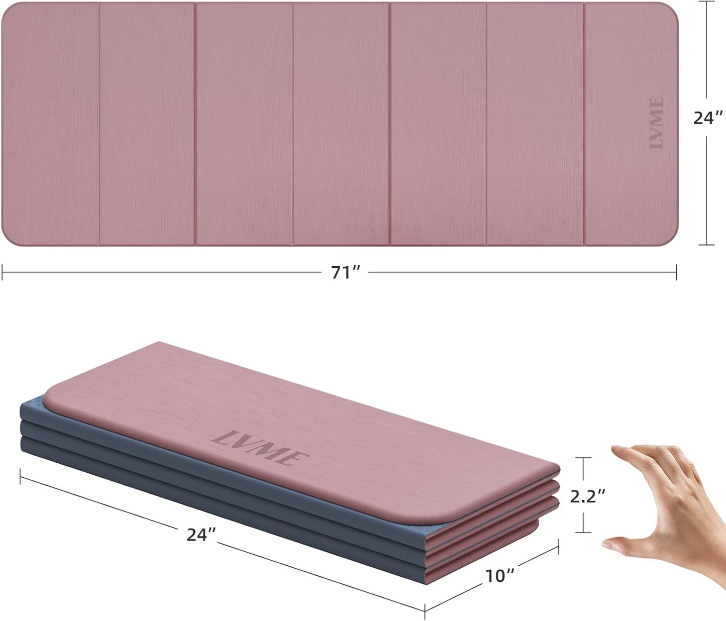 Foldable Yoga Mat 0.32 inches Thick(8mm), SGS Certified POE Material, Non Slip, 71 x 24 inches, Foldable for Travel, Pilates, Camping, Environmental Sports Mat, Odorless