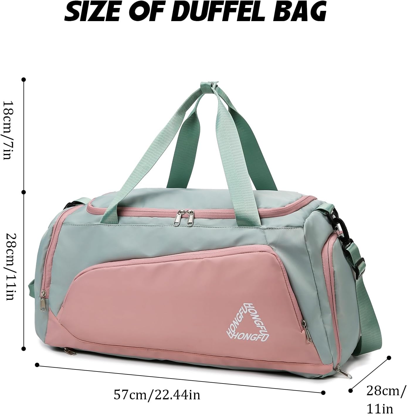 Eslcorri Gym Duffle Bag for Women Men, Sports Backpack with Wet & Shoe Compartment, Fitness Overnight Weekender Bag for Yoga, Swim, Travel (Style B, GreenPink)