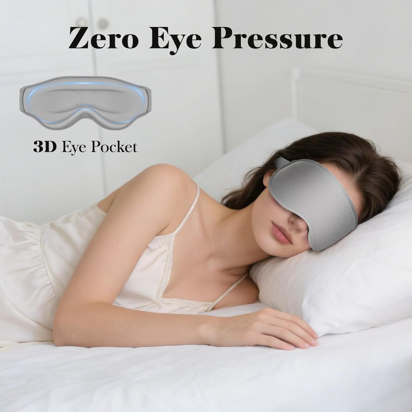 Fygrip 3D Eye Mask Sleep Mask for Men & Women, 100% Pressure-Free & Light Block-Out Eye Mask for Sleep with Easy Adjustable Strap, Night Eye Cover for Travel, Black