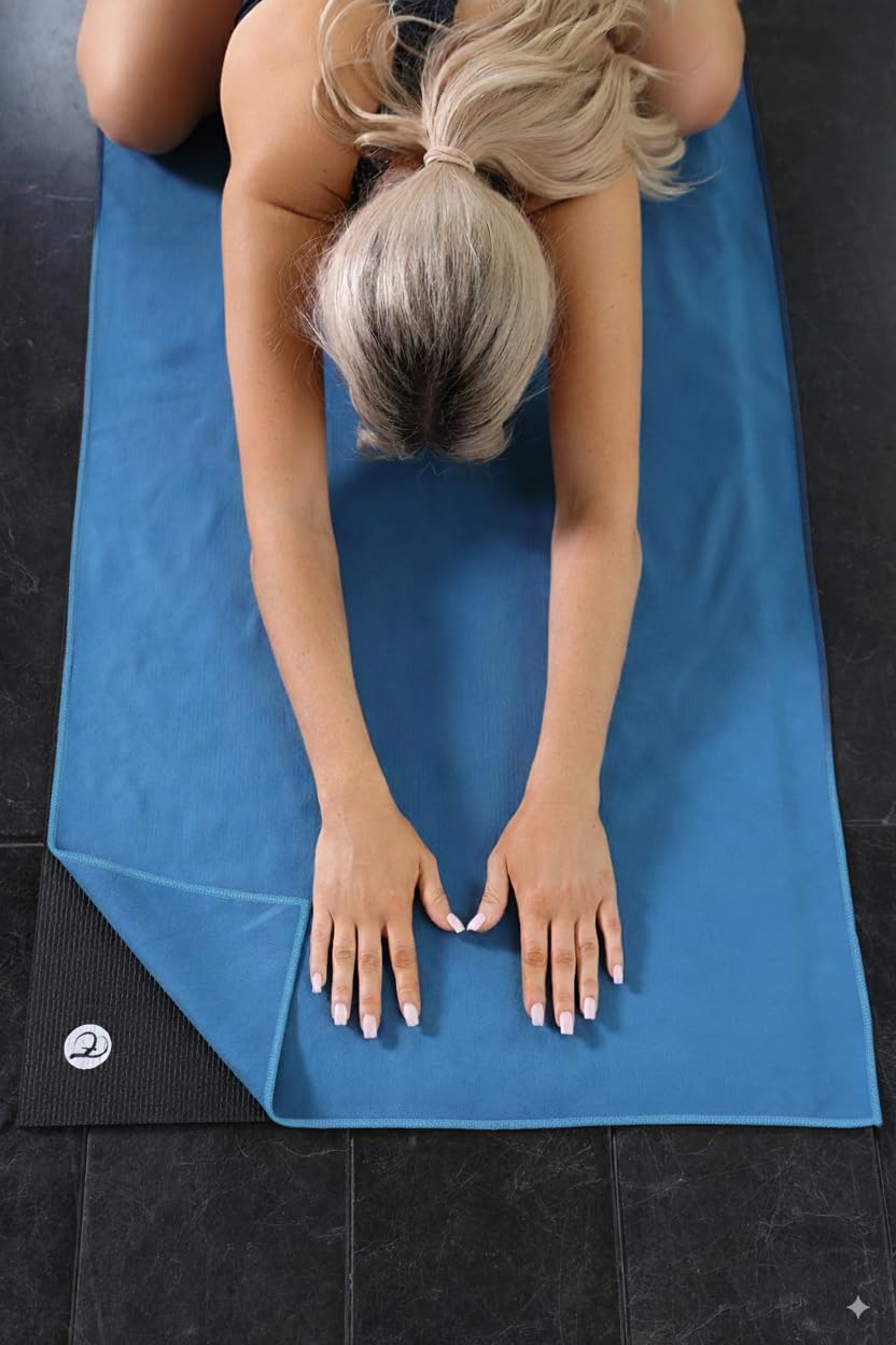 Eunzel Hot Yoga Towel Non Slip Yoga Mat Towel Non-Slip Sweat Absorbent Towel for Hot Yoga, Pilates and Workout 72" x 26.5", Blue