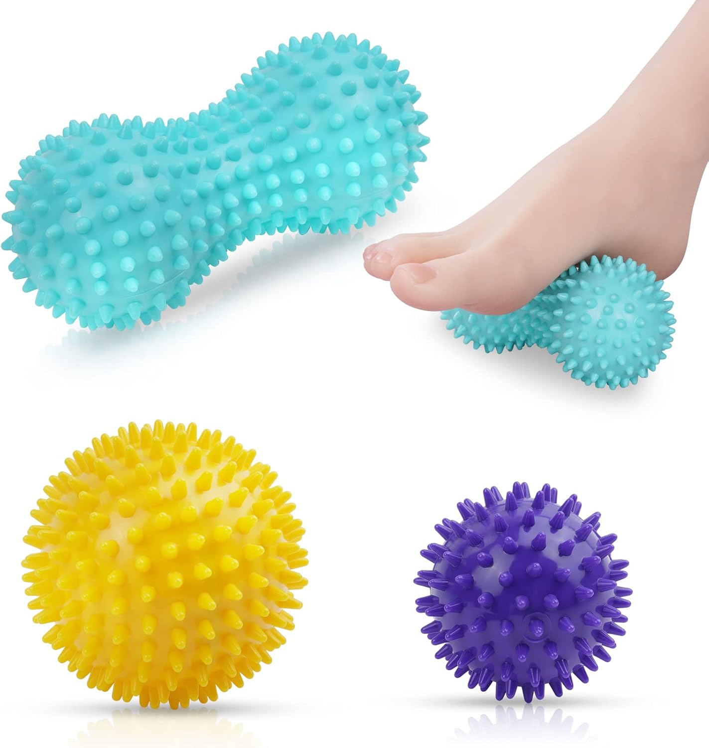 URAQT Spiky Massage Ball Set, 2 Pack Physical Therapy Massage Balls, Hard Lacrosse Ball & Spiky Massage Ball for Myofascial Release and Trigger Point Deep Tissue Massage (Red)