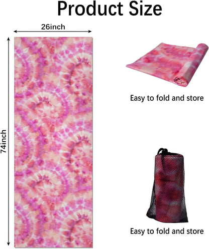 Hot Yoga Mat Towel with Corner Pockets Yoga Towels for Hot Yoga Non Slip with Travel Bag Sweat Absorbent Yoga Blankets Mat Cover for Workout Gym 70"x26" (Mountain-01, 70x26)