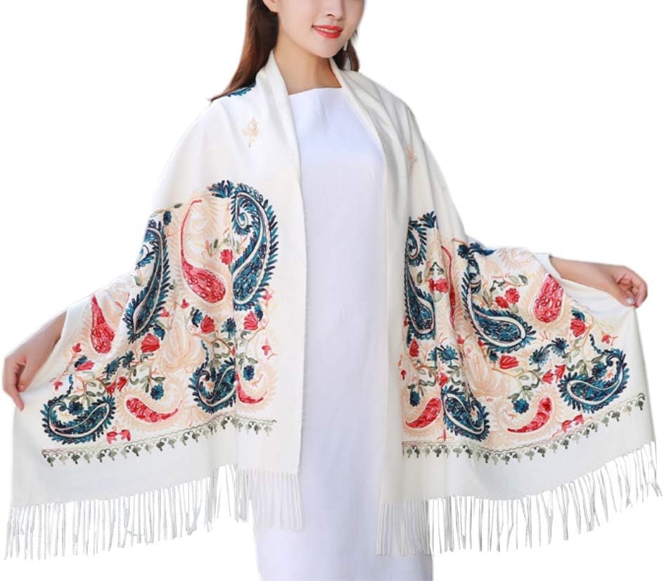 Urban CoCo Women's Embroidered Oversize Tassel Shawl Scarf Wraps for Women