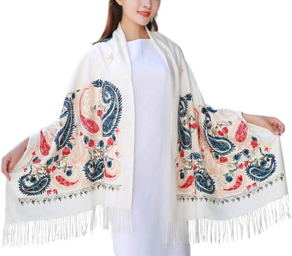 Urban CoCo Women's Embroidered Oversize Tassel Shawl Scarf Wraps for Women