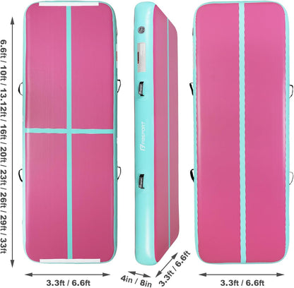 FBSPORT Inflatable Air Gymnastics Mat Training Mats 4/8 inches Thickness Gymnastics Tracks for Home Use/Training/Cheerleading/Yoga/Water with Pump
