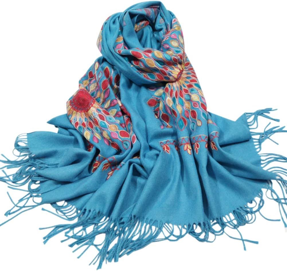 Urban CoCo Women's Embroidered Oversize Tassel Shawl Scarf Wraps for Women