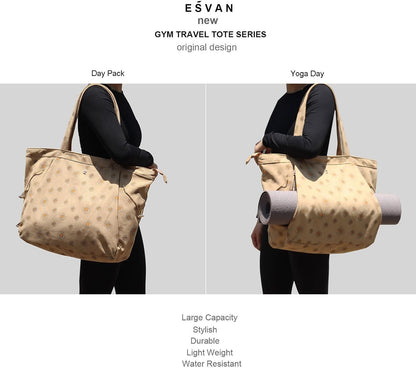 ESVAN Corduroy Yoga Tote Bag Gifts for Women Drawstring Yoga Mat Bag for Office Workout Travel Carryall Pilates Gym