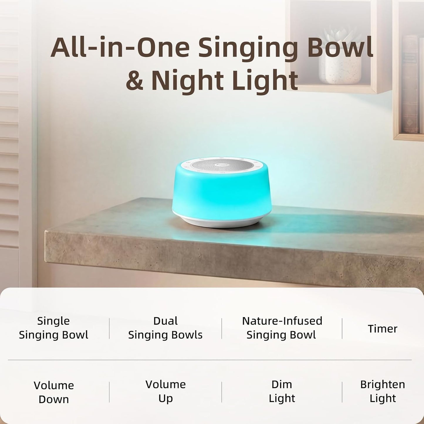 Kipcush Automatic Tibetan Singing Bowl Sound Machine – 11 Healing Tones, Touch Control Night Light, Smart Timer & Memory, Plug-in Sound Therapy Device for Yoga, Meditation, Sleep & Stress Relief