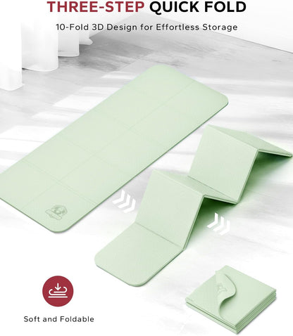 HAPBEAR Foldable Yoga Mat - 72"x24"x0.24" (6mm), Non-Slip TPE Exercise Mat for Home Workout, Yoga, Pilates,Stretching, & Travel, Durable & Eco-Friendly, Includes Carry Bag
