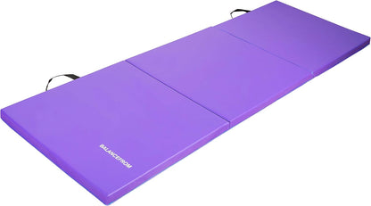 BalanceFrom 6x2 Feet 3-Panel Folding Gymnastics Mat – 1.5-Inch Thick Pad with Vinyl Surface and Carrying Handles for Tumbling, Yoga, Pilates, Home Workouts, and Martial Arts