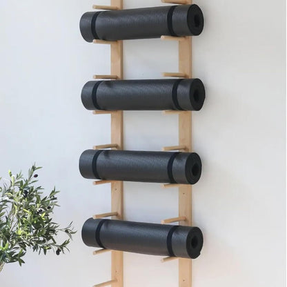Wooden Yoga Mat Holder Wall Mount, Wood Yoga Mat Storage Rack as Shoe Hanger, Yoga Mat Organizer, or Gym Shelf for Home Gym Wall Storage