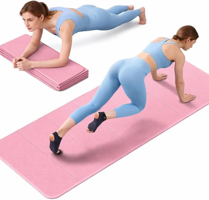 Foldable Fitness Mat, Extra Thick,Extra Long Wide Non-Slip TPE Exercise Mat for Yoga, Pilates & Home Gym Workouts(Pink)